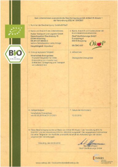 Erneuerung der Öko-Zertifizierung - Huber Logistik Erneuerung der Öko-Zertifizierung - Huber Logistik